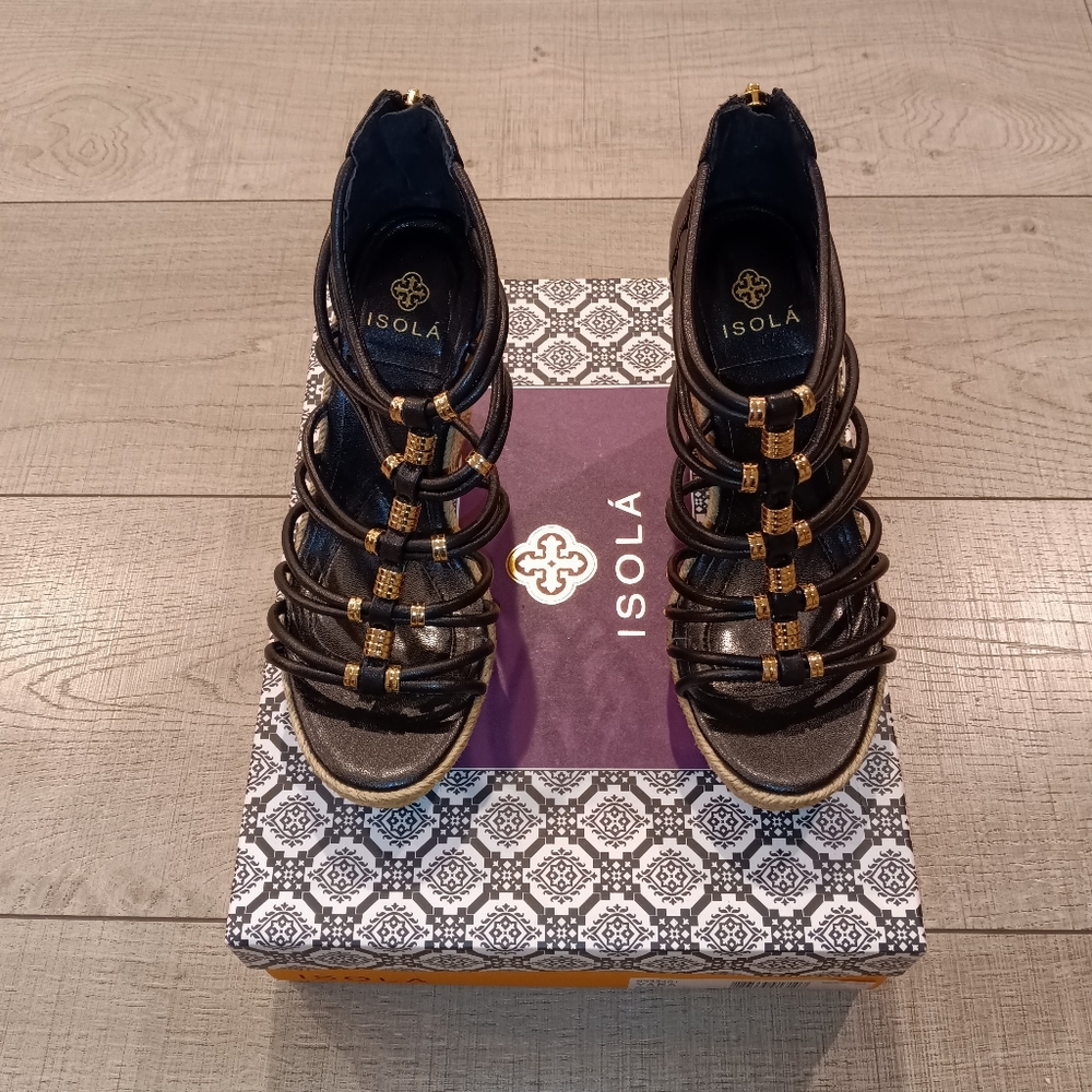 Isola Yara Black Espadrilles Wedge Sandal Women's Size 8